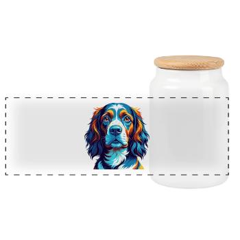 Épagneul français Race de chien Dessin animé coloré Kawaii - Boîte à biscuits avec couvercle en bois - blanc - Devant