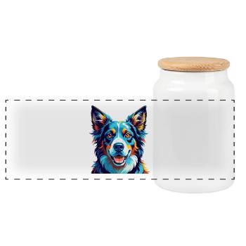 Chien de berger nord-américain race dessin animé Kawaii - Boîte à biscuits avec couvercle en bois - blanc - Devant