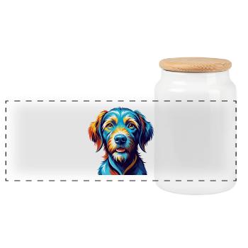 Fauve De Bretagne Dog Breed Cartoon Kawaii - Panoramic Cookie Jar with Wooden Lid - white - Front