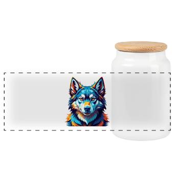 Northern Inuit Dog Breed Colorful Cartoon Kawaii - Panoramic Cookie Jar with Wooden Lid - white - Front