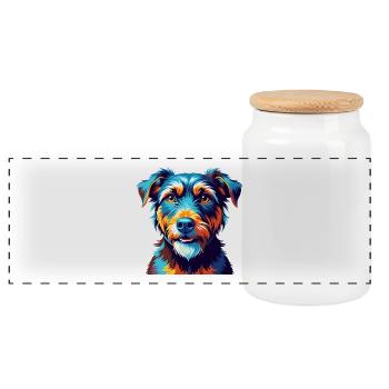 Jagdterrier Hunderasse Bunt Karikatur Kawaii - Panorama Keksdose mit Holzdeckel - Weiß - Vorne