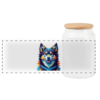 Finlandais Laponie Chien Race Coloré Dessin Animé Kawaii - Boîte à biscuits avec couvercle en bois - blanc - Devant