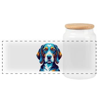 Französischer dreifarbiger Jagdhund, Hunderasse Cartoon Kawaii - Panorama Keksdose mit Holzdeckel - Weiß - Vorne