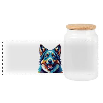 Garafian Shepherd Dog Breed Cartoon Kawaii - Panoramic Cookie Jar with Wooden Lid - white - Front