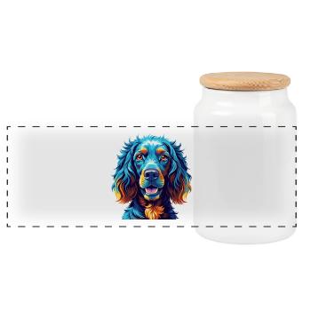Épagneul d’eau irlandais race de chien dessin animé Kawaii - Boîte à biscuits avec couvercle en bois - blanc - Devant