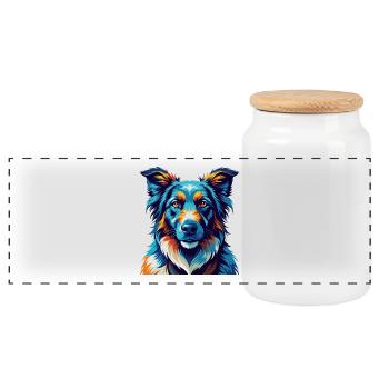 Georgischer Schäferhund Rasse Karikatur Kawaii - Panorama Keksdose mit Holzdeckel - Weiß - Vorne