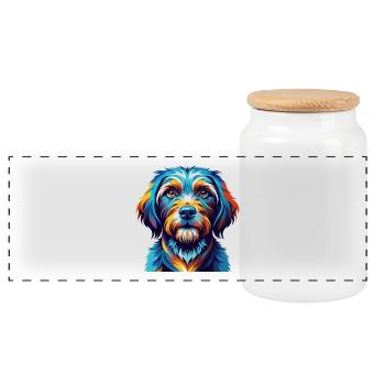 Griffon Fauve De Bretagne Dog Breed Cartoon Kawaii - Panoramic Cookie Jar with Wooden Lid - white - Front