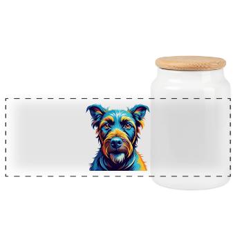 Irish Terrier Hunderasse Bunter Cartoon Kawaii - Panorama Keksdose mit Holzdeckel - Weiß - Vorne