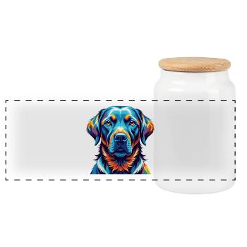Labrador Retriever Dog Breed Cartoon Kawaii - Panoramic Cookie Jar with Wooden Lid - white - Front