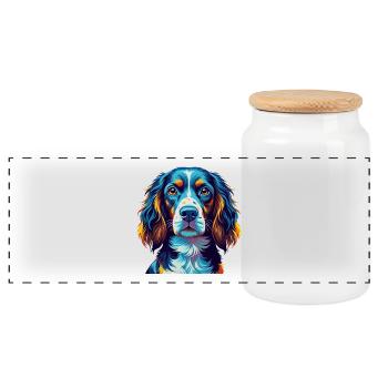 Épagneul allemand Chien race Dessin animé coloré Kawaii - Boîte à biscuits avec couvercle en bois - blanc - Devant