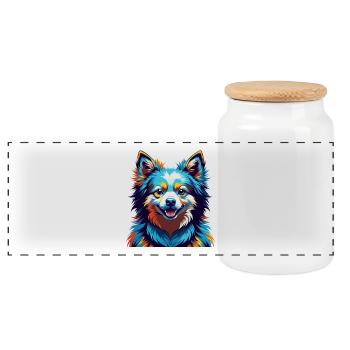 Spitz japonais chien race dessin animé coloré Kawaii - Boîte à biscuits avec couvercle en bois - blanc - Devant