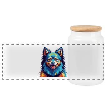Spitz allemand race de chien Dessin animé coloré Kawaii - Boîte à biscuits avec couvercle en bois - blanc - Devant