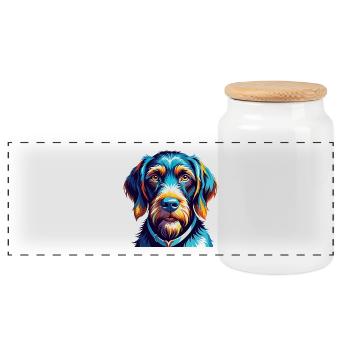 Deutsche Drahthaar Hund Rasse Karikatur Kawaii - Panorama Keksdose mit Holzdeckel - Weiß - Vorne