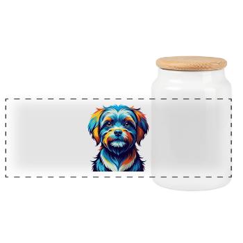 Maltese Dog Breed Colorful Cartoon Kawaii - Panoramic Cookie Jar with Wooden Lid - white - Front
