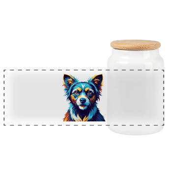 Hortaya Borzaya Race de chien dessin animé coloré Kawaii - Boîte à biscuits avec couvercle en bois - blanc - Devant