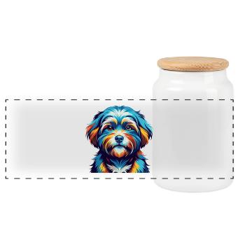 Maltese Shih Tzu Dog Breed Colorful Cartoon Kawaii - Panoramic Cookie Jar with Wooden Lid - white - Front