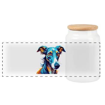 Galgo Espanol Hunderasse Bunter Cartoon Kawaii - Panorama Keksdose mit Holzdeckel - Weiß - Vorne
