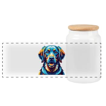 Goldador Dog Breed Colorful Cartoon Kawaii - Panoramic Cookie Jar with Wooden Lid - white - Front