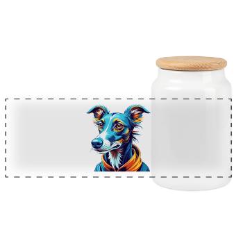 lévrier chien race dessin animé coloré kawaii - Boîte à biscuits avec couvercle en bois - blanc - Devant