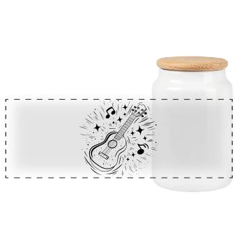 Ukulele Line Art - Panoramic Cookie Jar with Wooden Lid - white - Front