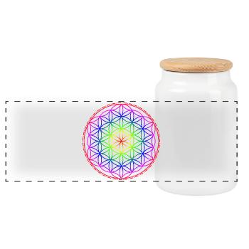 Flower of Life Rainbow - Panoramic Cookie Jar with Wooden Lid - white - Front
