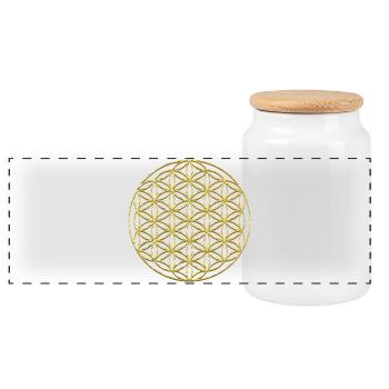 Flower of Life Gold | Blume des Lebens Gold - Panorama Keksdose mit Holzdeckel - Weiß - Vorne