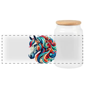 Horse - Panoramic Cookie Jar with Wooden Lid - white - Front
