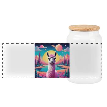 Space Llama - Panoramic Cookie Jar with Wooden Lid - white - Front
