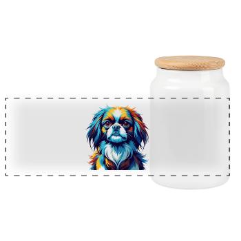 Japanese Chin Dog Breed Colorful Cartoon Kawaii - Panoramic Cookie Jar with Wooden Lid - white - Front