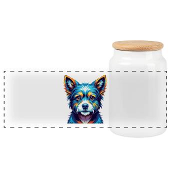 Japanese Terrier Dog Breed Colorful Cartoon Kawaii - Panoramic Cookie Jar with Wooden Lid - white - Front