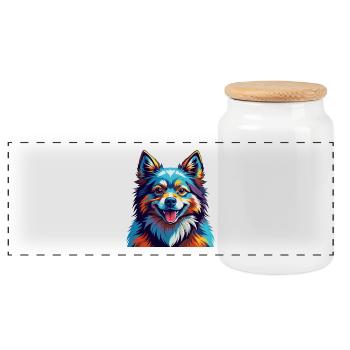 Indischer Spitz Hunderasse Bunte Karikatur Kawaii - Panorama Keksdose mit Holzdeckel - Weiß - Vorne