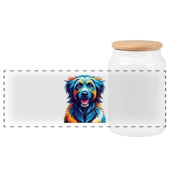 Kuchi Afghanischer Schäferhund Hunderasse Karikatur Kawaii - Panorama Keksdose mit Holzdeckel - Weiß - Vorne