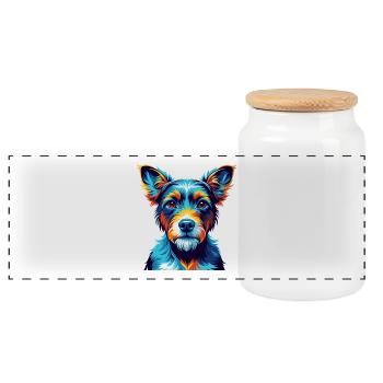 Miniatur Foxterrier Hund Rasse Karikatur Kawaii - Panorama Keksdose mit Holzdeckel - Weiß - Vorne