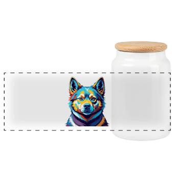 Norvégien Buhund Chien Race Coloré Dessin Animé Kawaii - Boîte à biscuits avec couvercle en bois - blanc - Devant