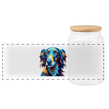Old Croatian Sighthound Dog Breed Cartoon Kawaii - Panoramic Cookie Jar with Wooden Lid - white - Front