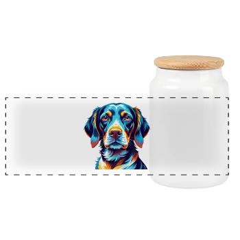 Vieux chien d’arrêt danois race dessin animé Kawaii - Boîte à biscuits avec couvercle en bois - blanc - Devant
