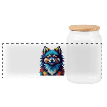 Pomeranian Dog Breed Colorful Cartoon Kawaii - Panoramic Cookie Jar with Wooden Lid - white - Front