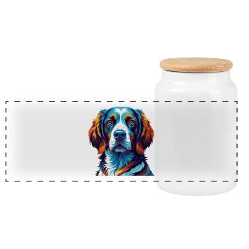 Portuguese Pointer Dog Breed Cartoon Kawaii - Panoramic Cookie Jar with Wooden Lid - white - Front