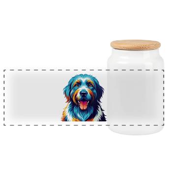Polish Sheepdog Breed Cartoon Kawaii - Panoramic Cookie Jar with Wooden Lid - white - Front