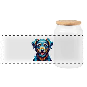 Pumi Chien Race Coloré Aquarelle Dessin Animé Kawaii - Boîte à biscuits avec couvercle en bois - blanc - Devant