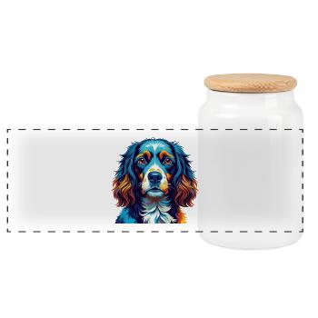 Russischer Spaniel Hunderasse Bunte Karikatur Kawaii - Panorama Keksdose mit Holzdeckel - Weiß - Vorne