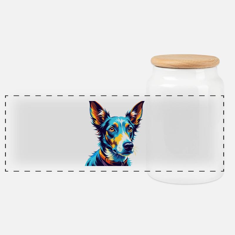 Podenco Ibizenco Hunderasse Bunte Karikatur Kawaii - Panorama Keksdose mit Holzdeckel - Weiß