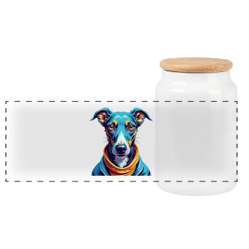 Rampur Greyhound Dog Breed Colorful Cartoon Kawaii - Panoramic Cookie Jar with Wooden Lid - white - Front