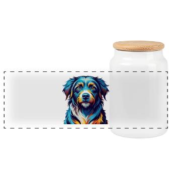 Romanian Mioritic Dog Breed Cartoon Kawaii - Panoramic Cookie Jar with Wooden Lid - white - Front