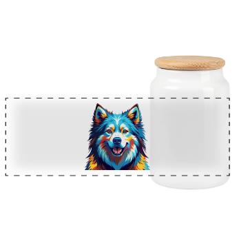 Samoyed Dog Breed Colorful Cartoon Kawaii - Panoramic Cookie Jar with Wooden Lid - white - Front