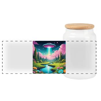 UFO - Panorama Keksdose mit Holzdeckel - Weiß - Vorne