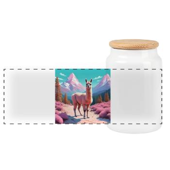 Llama in the mountains - Panoramic Cookie Jar with Wooden Lid - white - Front