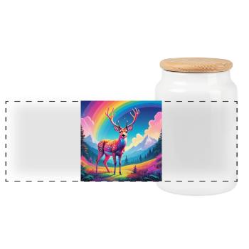 Hirsch mit Regenbogen - Panorama Keksdose mit Holzdeckel - Weiß - Vorne