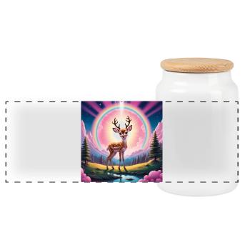 Deer with rainbow - Panoramic Cookie Jar with Wooden Lid - white - Front