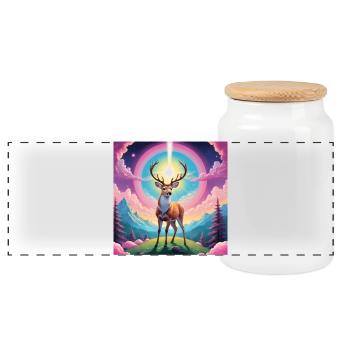 Deer on the mountain - Panoramic Cookie Jar with Wooden Lid - white - Front